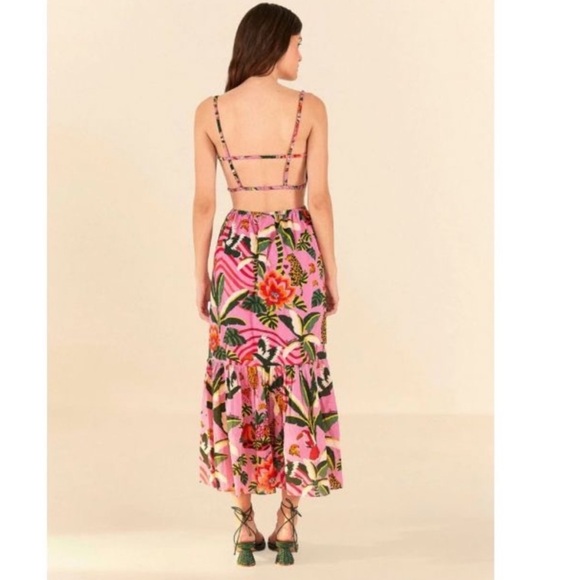 🐅 FARM RIO LEOPARD FOREST MIDI SUMMER DRESS XL GORGEOUS - Picture 2 of 9